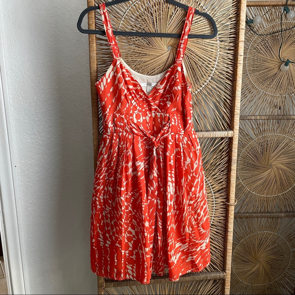 LC Lauren Conrad Orange & Cream Wrap Design Dress